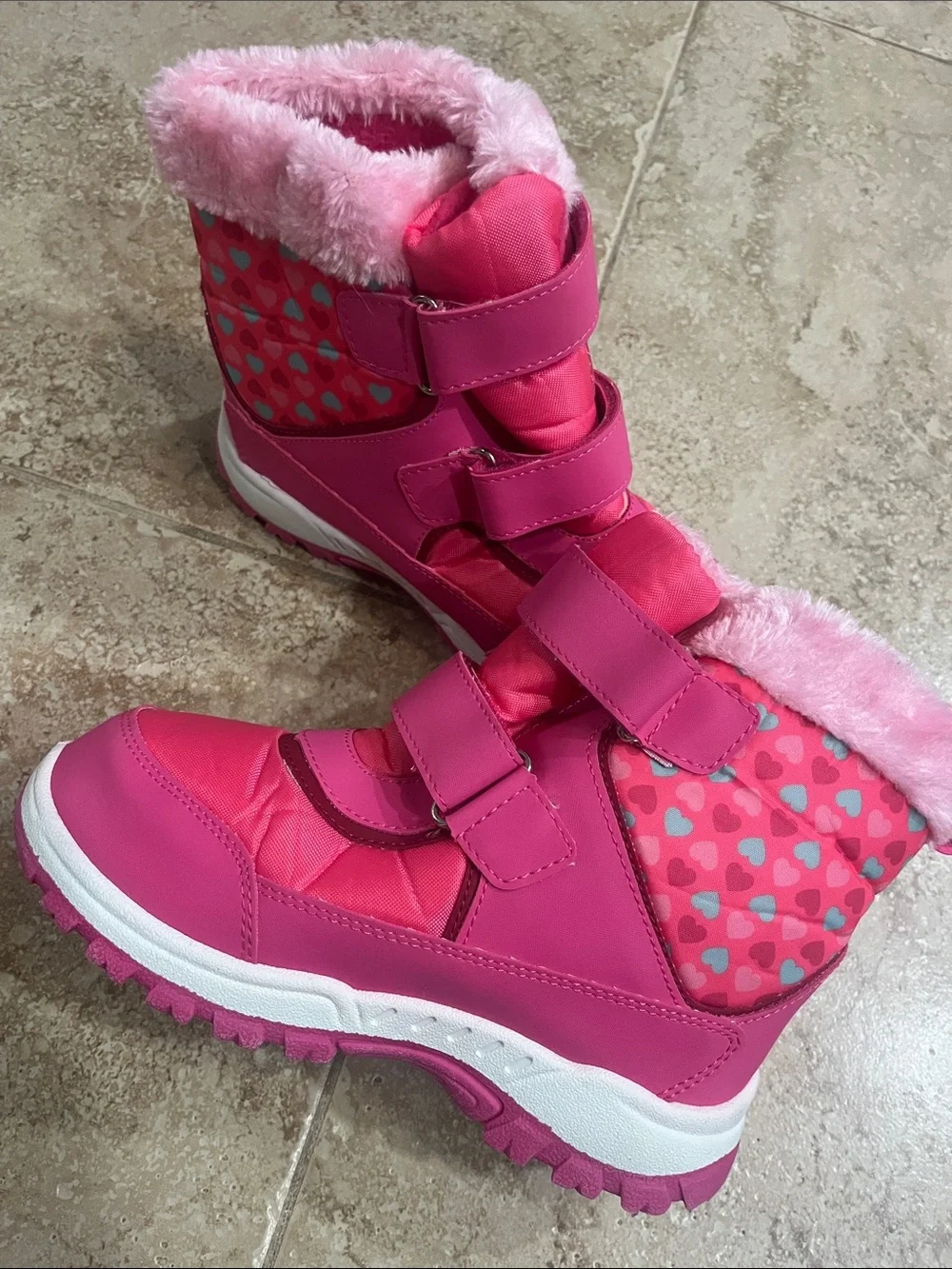Rugged Bear Kids' Pink Velcro Insulated Snow Boots with Hearts